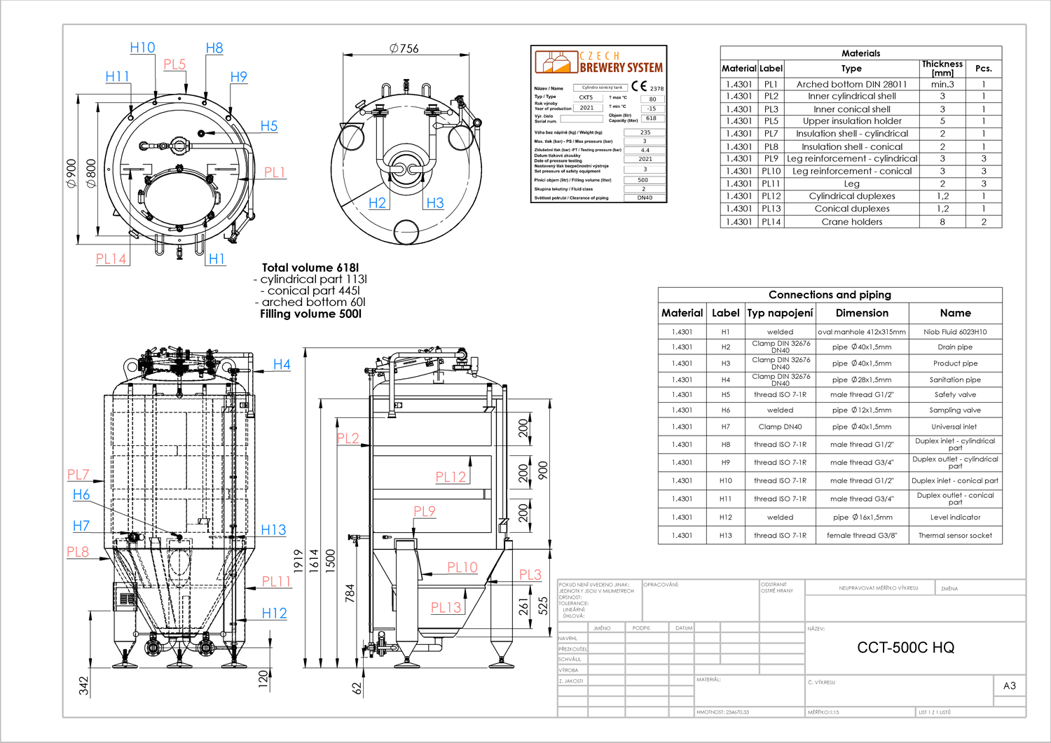 CCT-500C-HQ-PED-2021 dimensions and equipment