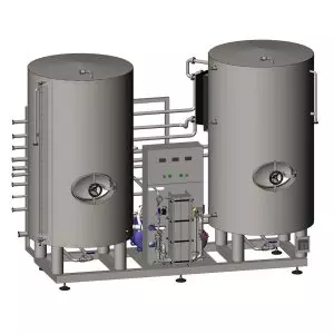 WCUHWT-1500 : Compact wort cooling & aeration unit with cold & hot water tanks 2×1500 L