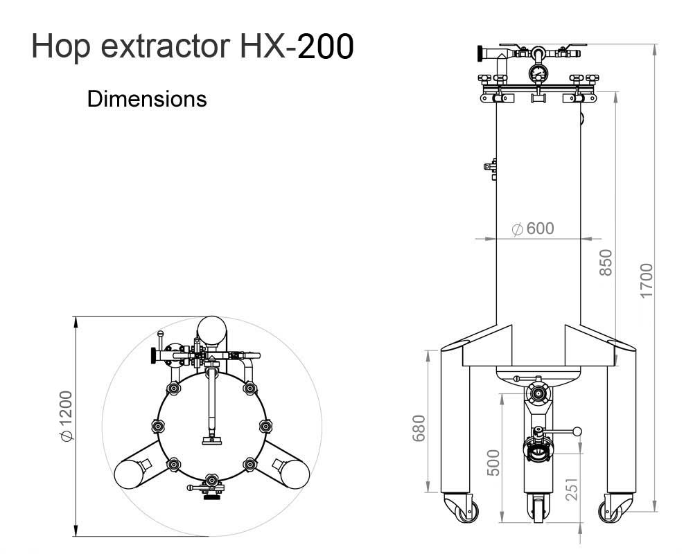 HX-200 hop extractor - dimensions