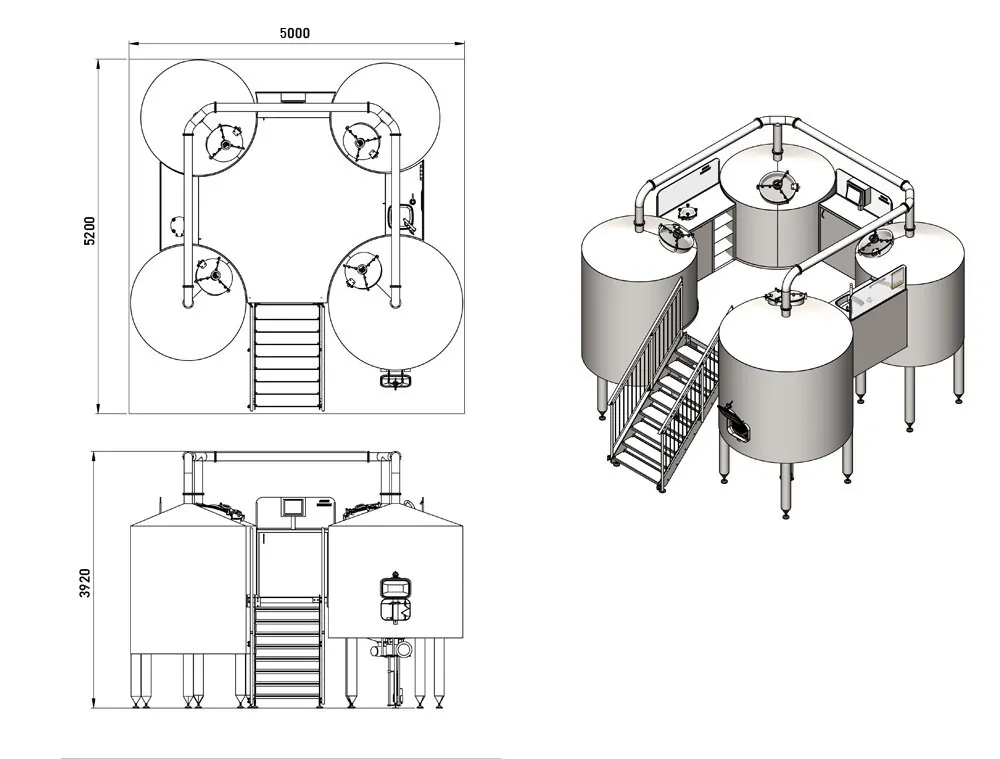 BREWORX QUADRANT 1000 : Wort brew machine - dimensions of the brewhouse