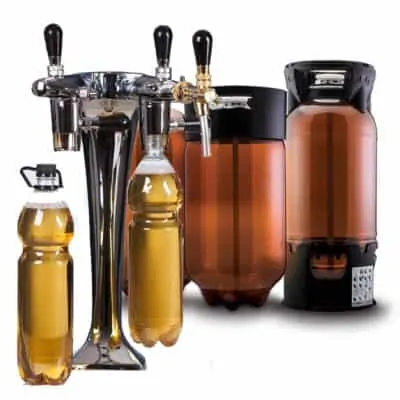Filing beer into PET bottles and PET kegs, Petainers
