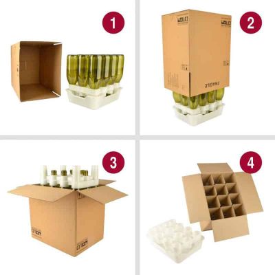 упаковка бутылок в картонные коробки с помощью быстрой сушилки для бутылок