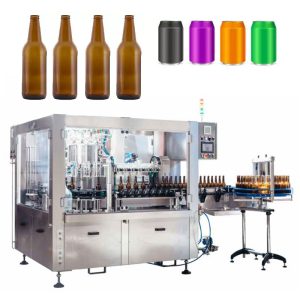 Automatic counter pressure filling line for 1200 bottles or cans per hour