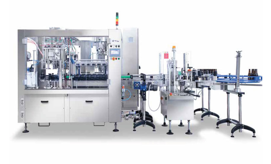 Automatic counter pressure filling line for 1200 bottles/hour with the bottle labelling and printing unit