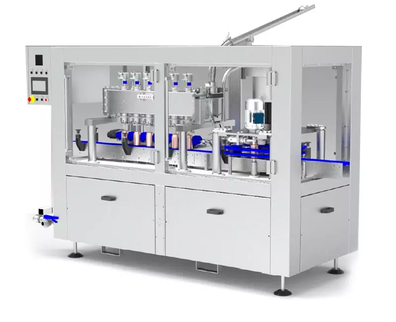 Automatic counter pressure filling and capping machine for bottles and cans (up to 850 bph)