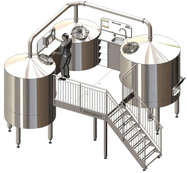 Tritank brewhouse with the square footprint