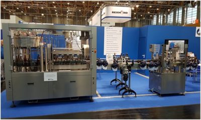 BCFL-MB1500TP : Automatic counter pressure filling line for 1500 bottles or cans per hour with a tunnel pasteurizer