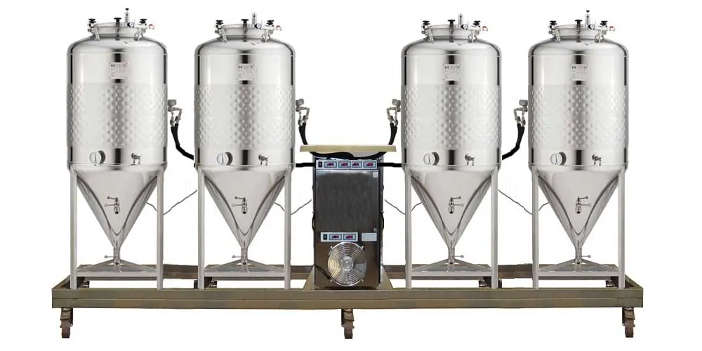 Compact fermentation units with the independent cooling system and simplified CCT-SLP cylindrically-conical fermentors