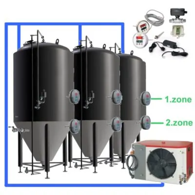 OT2Z-CCT500C Complete fermentation sets with two controllers and cooling zones on each tank, insulated CCT-500C fermentors 3.0bar