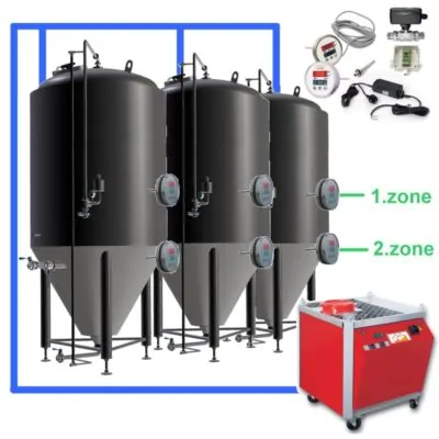 OT2Z-CCT1500C Complete fermentation sets with two controllers and cooling zones on each tank, insulated CCT-1500C fermentors 3.0bar