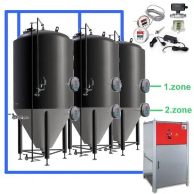 OT2Z-CCT8000C Complete fermentation sets with two controllers and cooling zones on each tank, insulated CCT-8000C fermentors 3.0bar