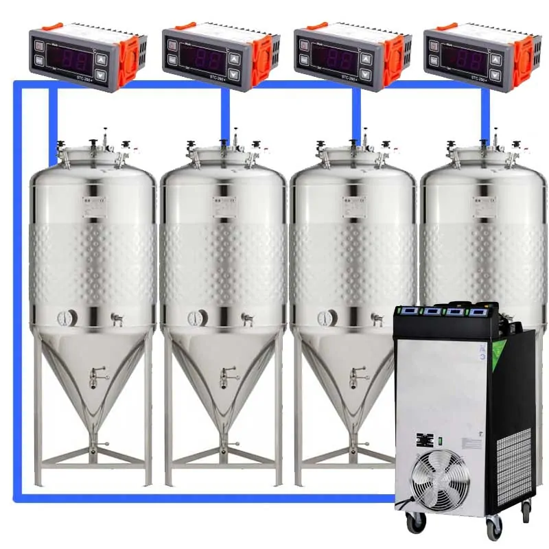 CFS 1ZS Complete beer fermentation sets simplified CLC 4 4T 01 - CLC-4P2300 : Compact liquid cooler 2.3 kW with four pumps and temperature regulators - tbtvi-dbts, tbtvi, dbtvi-dbts, dbtvi, dbthi-dbts, dbthi, clc